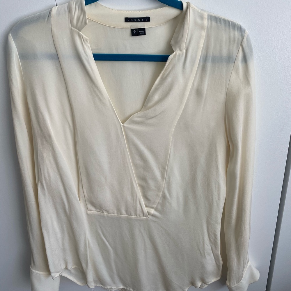 Theory cream long sleeve blouse